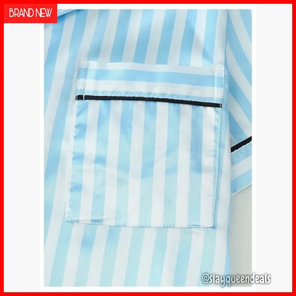 Satin Pajama Set with Button Up Top and Shorts, Striped Silk Pajamas